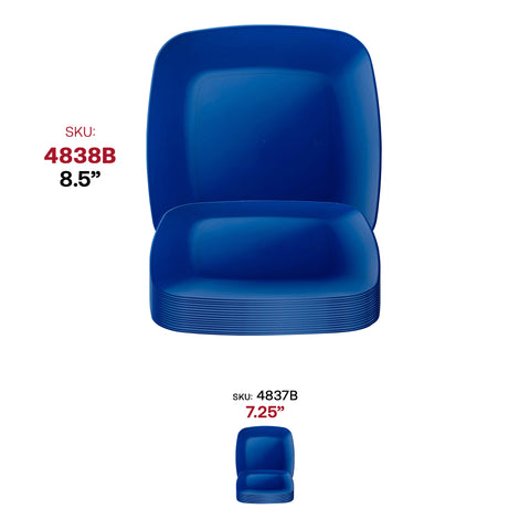 Blue Flat Rounded Square Plastic Buffet Plates (8.5