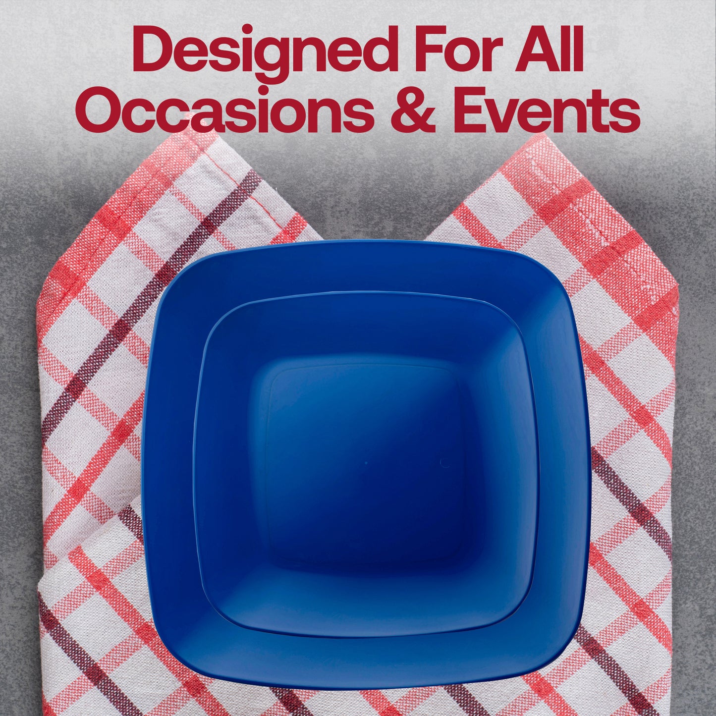Blue Flat Rounded Square Plastic Salad Plates (7.25")