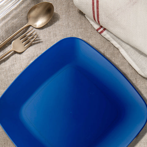 Blue Flat Rounded Square Plastic Salad Plates (7.25