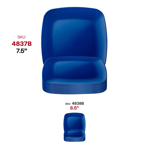 Blue Flat Rounded Square Plastic Salad Plates (7.25
