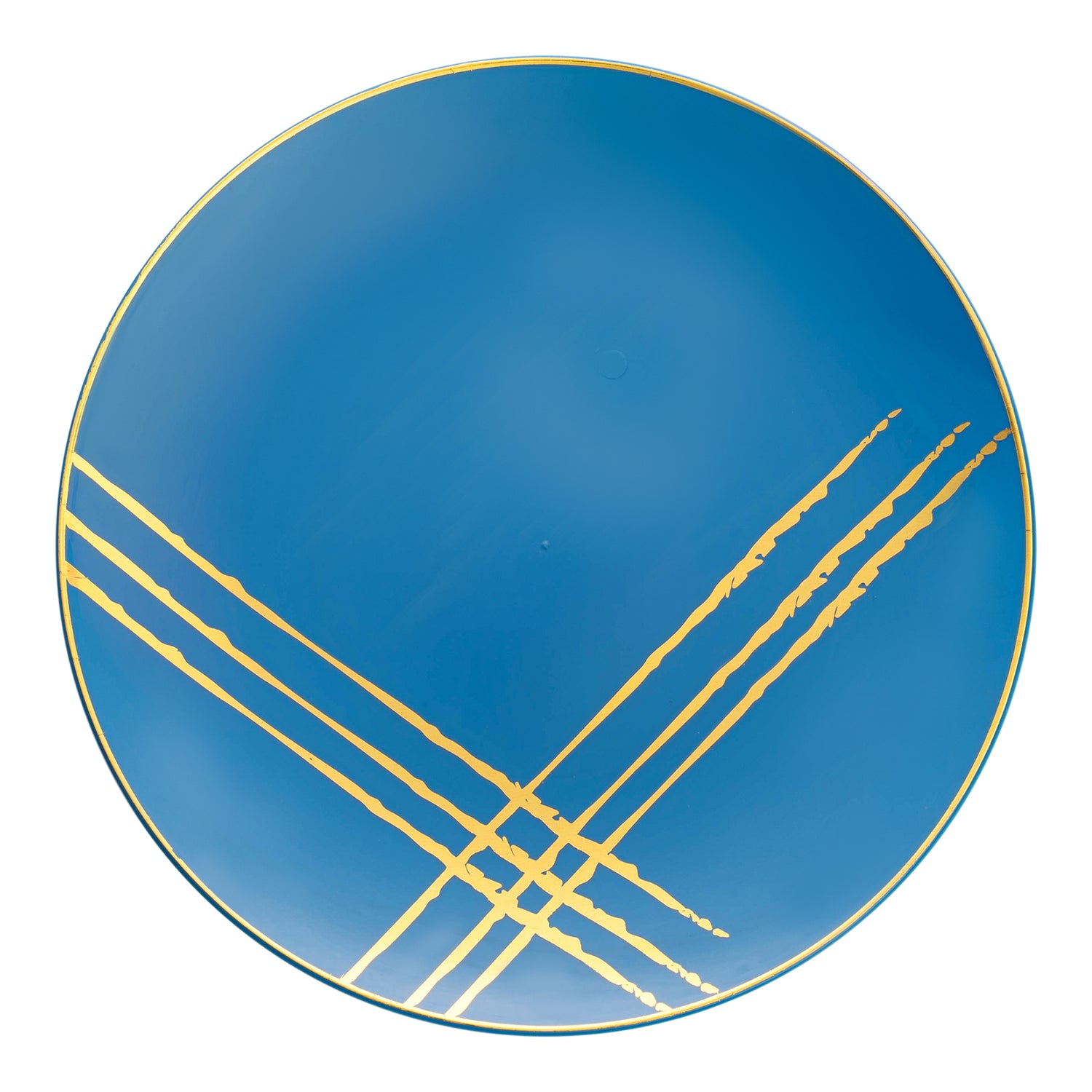 Blue with Gold Brushstroke Round Disposable Plastic Salad Plates (7.5") | The Kaya Collection