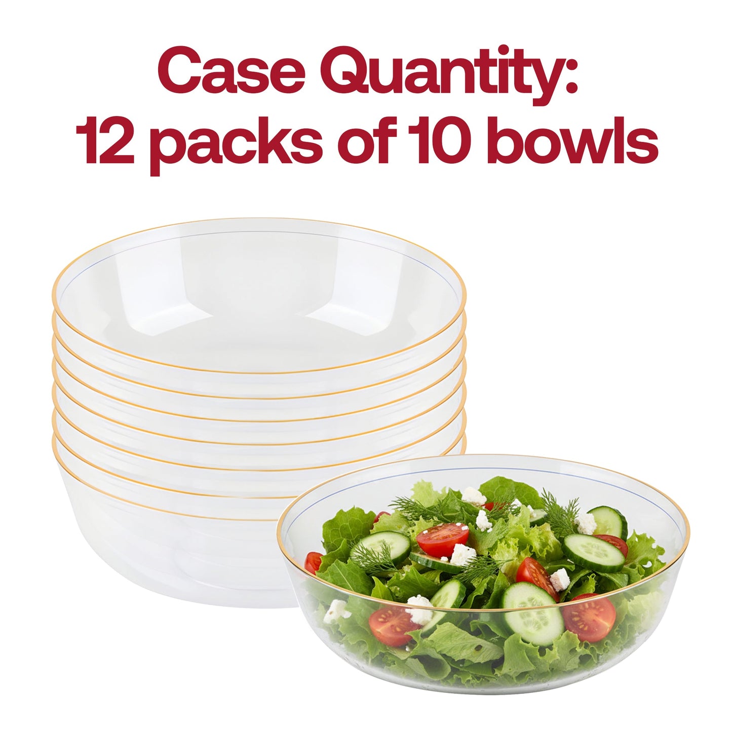 16 oz Clear with Gold Flat Plastic Soup Bowls