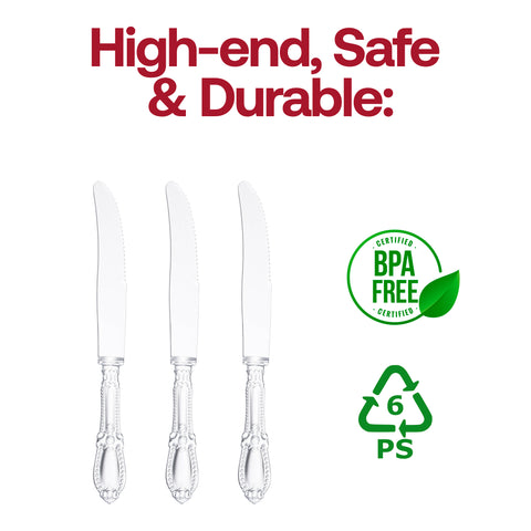 Clear Baroque Disposable Plastic Dinner Knives BPA | The Kaya Collection