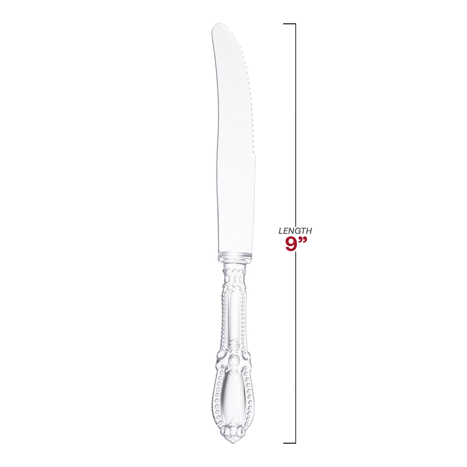 Clear Baroque Disposable Plastic Dinner Knives Dimension | The Kaya Collection