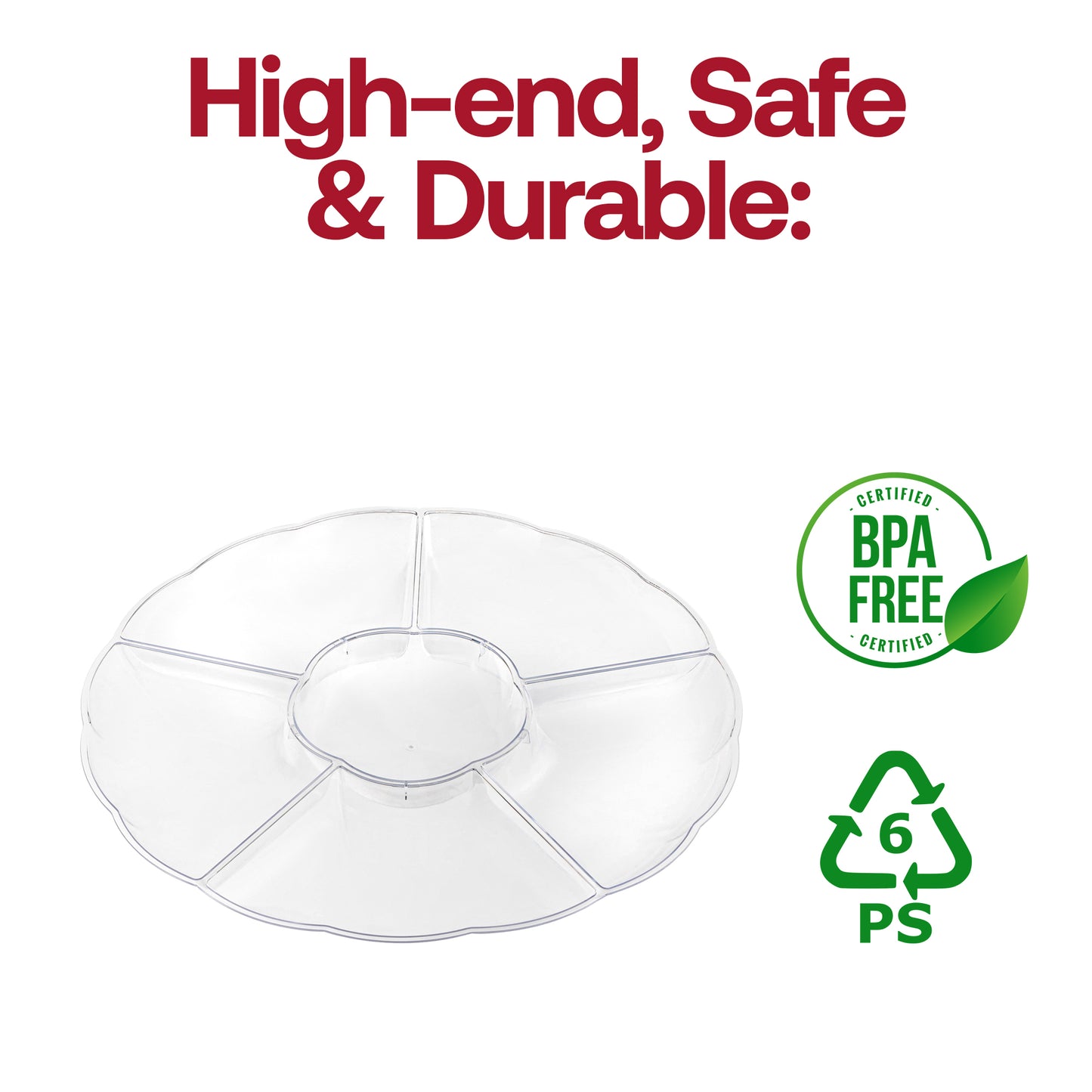 Clear Big 6-Partition Round Plastic Disposable Trays