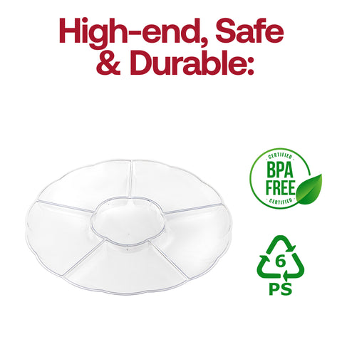 Clear Big 6-Partition Round Plastic Disposable Trays