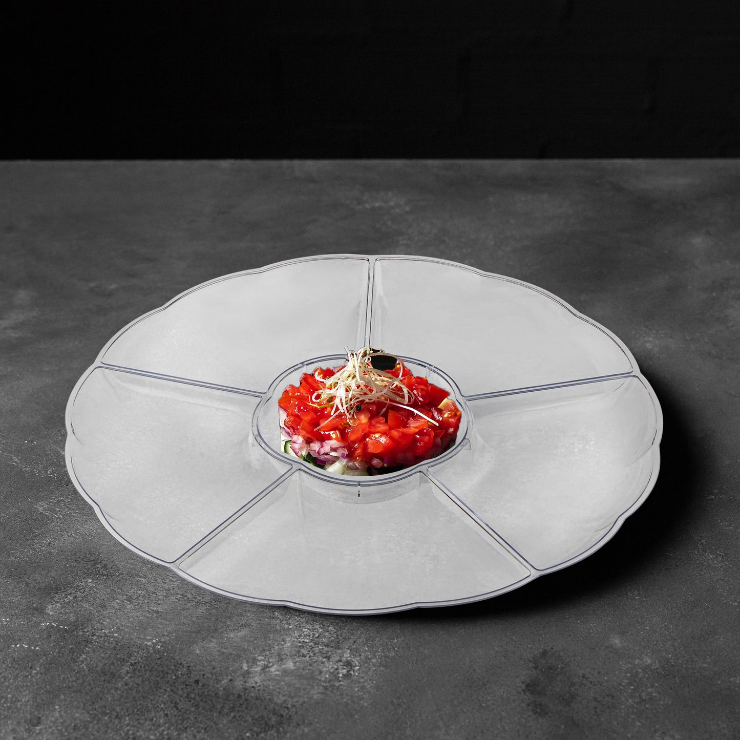 Clear Big 6-Partition Round Plastic Disposable Trays