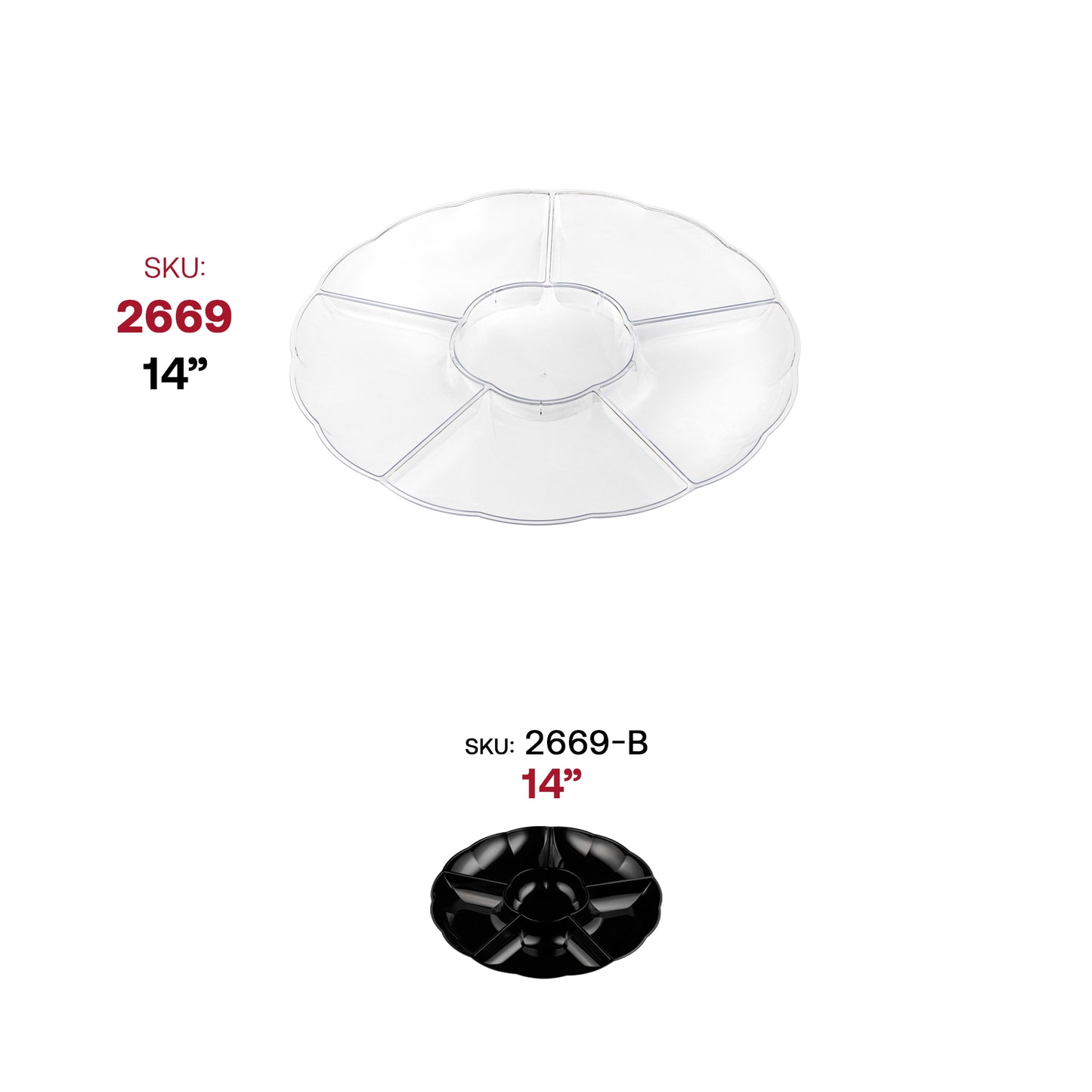 Clear Big 6-Partition Round Plastic Disposable Trays