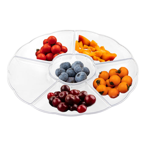 Clear Big 6-Partition Round Plastic Disposable Trays