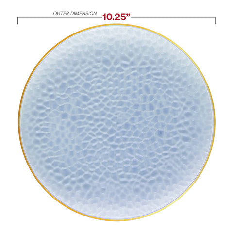 Clear Blue with Gold Rim Hammered Glass Plastic Dinner Plates (10.25