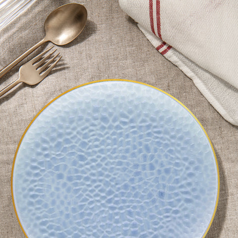 Clear Blue with Gold Rim Hammered Glass Plastic Dinner Plates (10.25