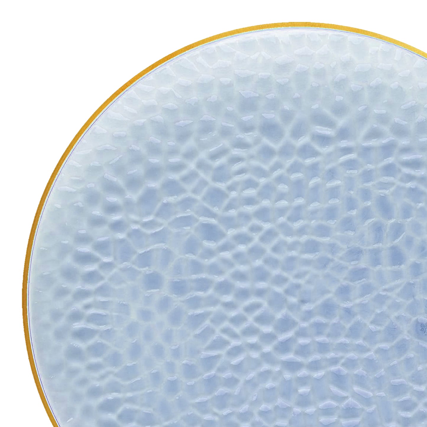 Clear Blue with Gold Rim Hammered Glass Plastic Dinner Plates (10.25")