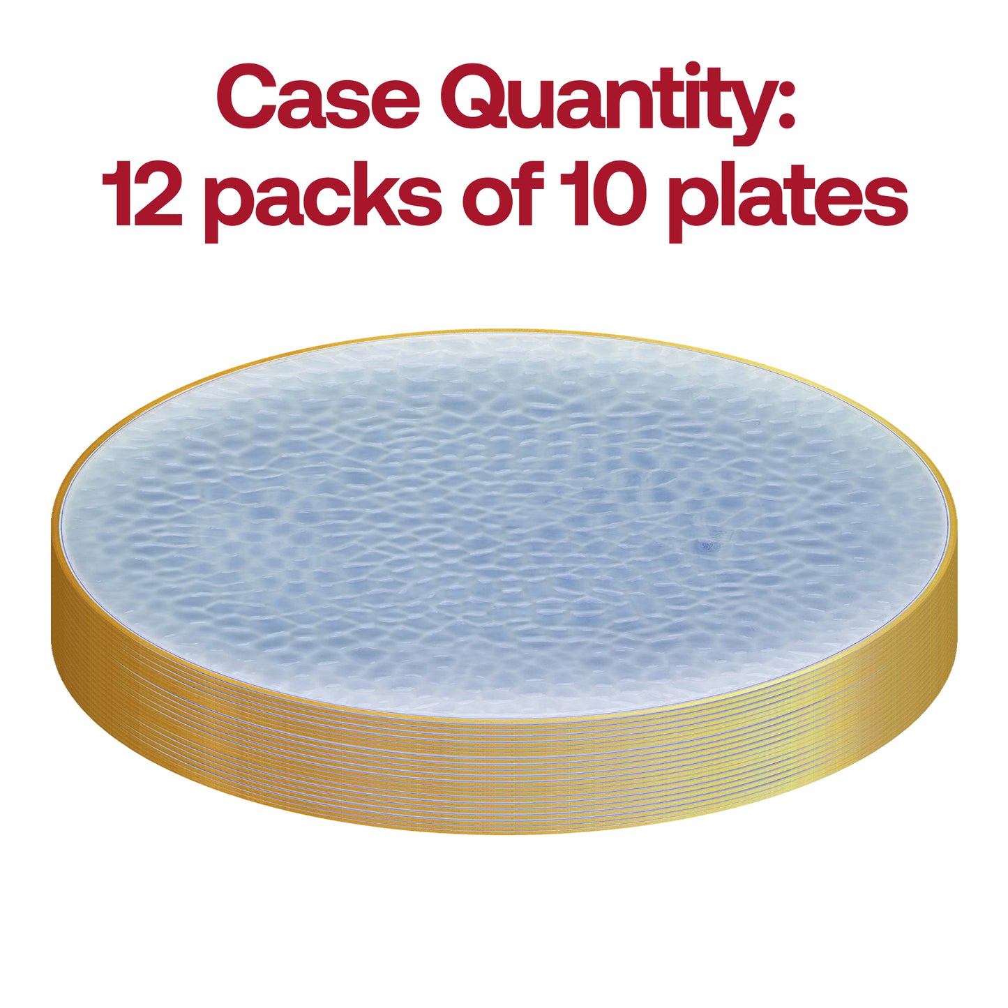 Clear Blue with Gold Rim Hammered Glass Plastic Dinner Plates (10.25")