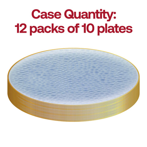 Clear Blue with Gold Rim Hammered Glass Plastic Dinner Plates (10.25