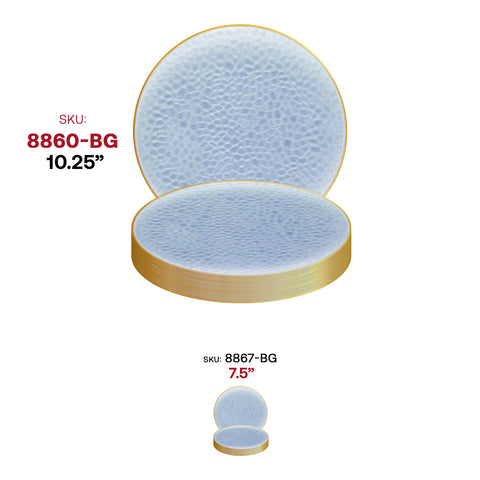 Clear Blue with Gold Rim Hammered Glass Plastic Dinner Plates (10.25