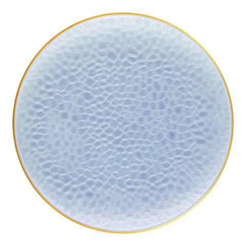 Clear Blue with Gold Rim Hammered Glass Plastic Dinner Plates (10.25