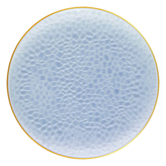 Clear Blue with Gold Rim Hammered Glass Plastic Dinner Plates (10.25")