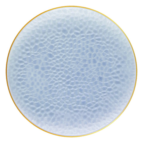 Clear Blue with Gold Rim Hammered Glass Plastic Dinner Plates (10.25