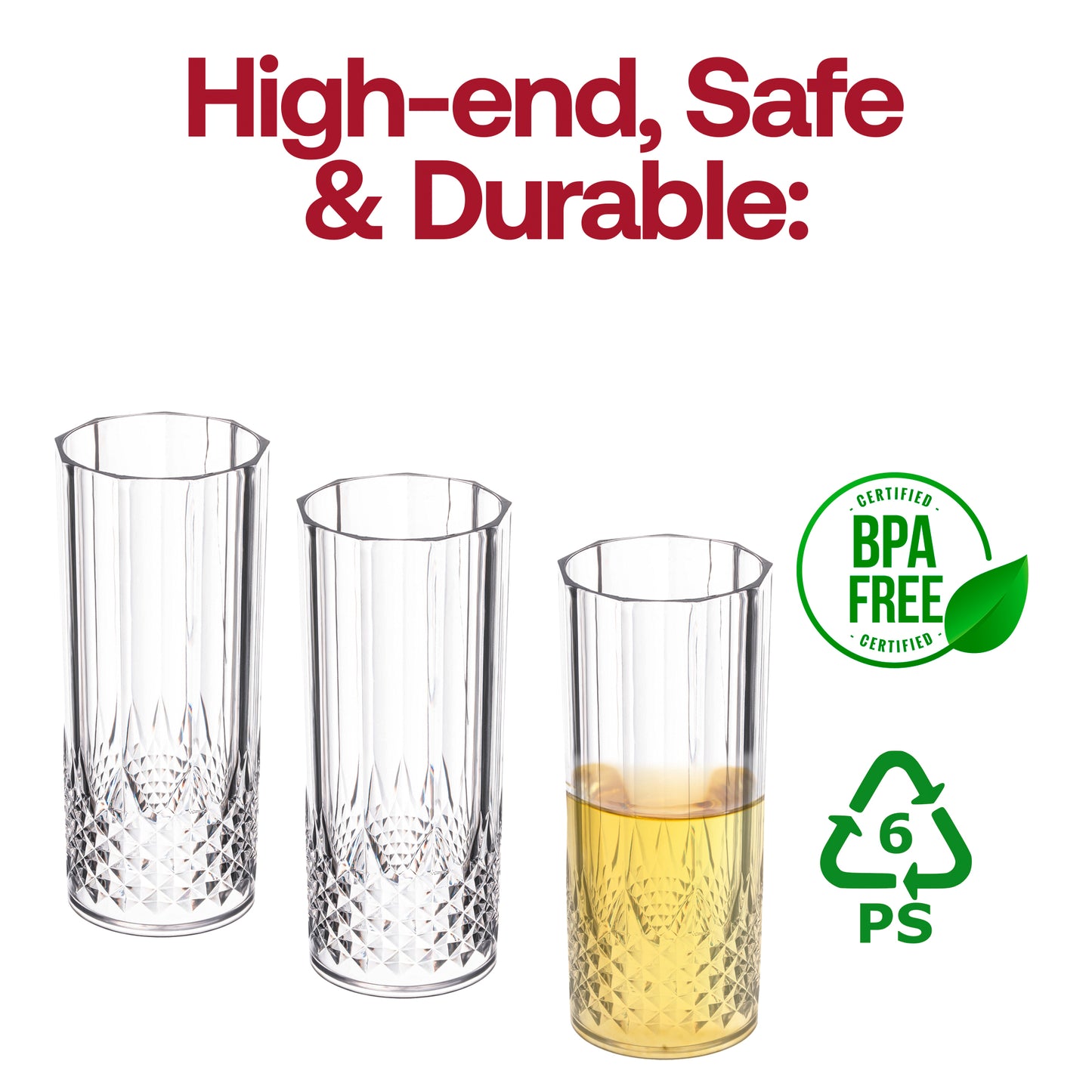 14 oz. Clear Crystal Cut High Ball Disposable Plastic Glasses