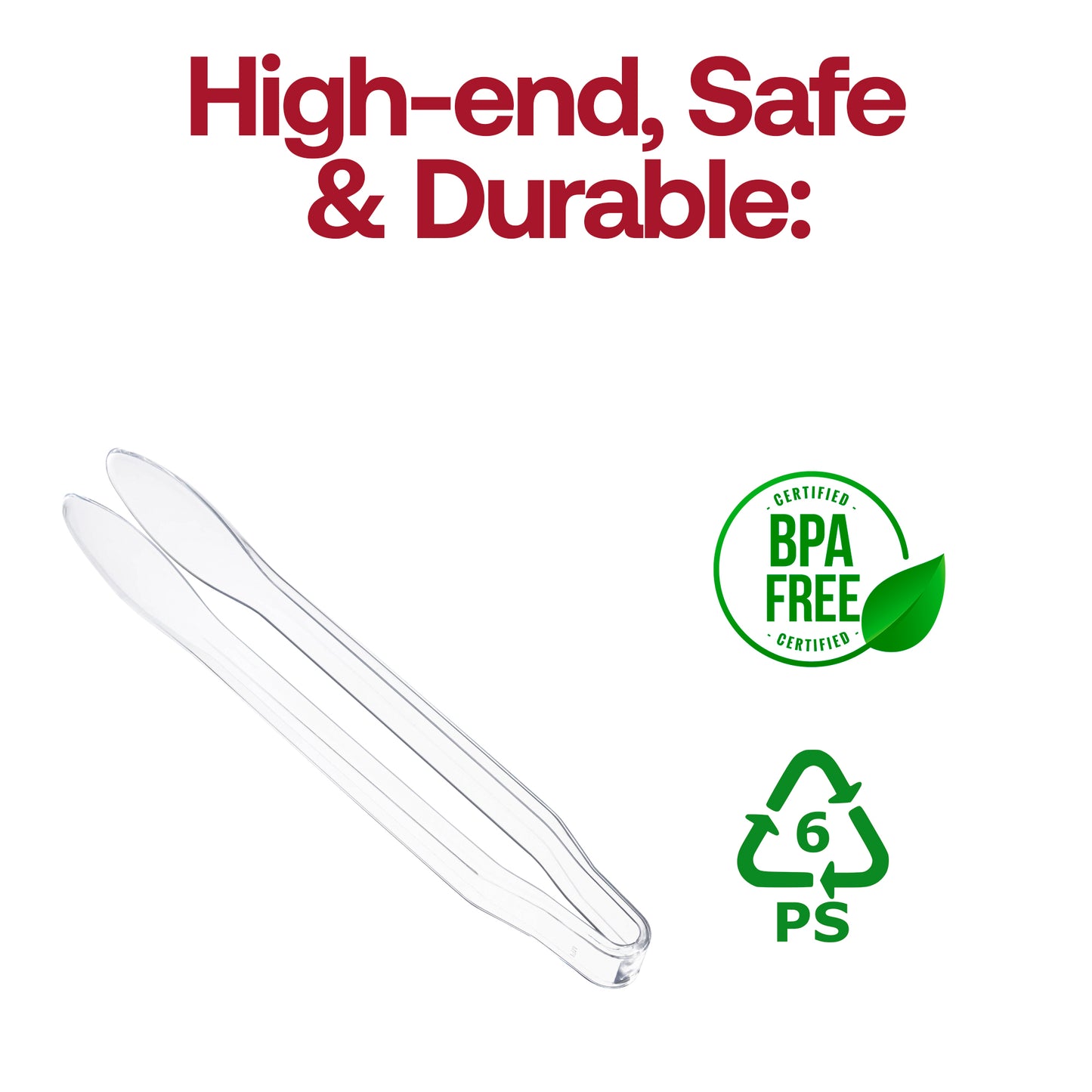12" Clear Large Disposable Plastic Serving Tongs