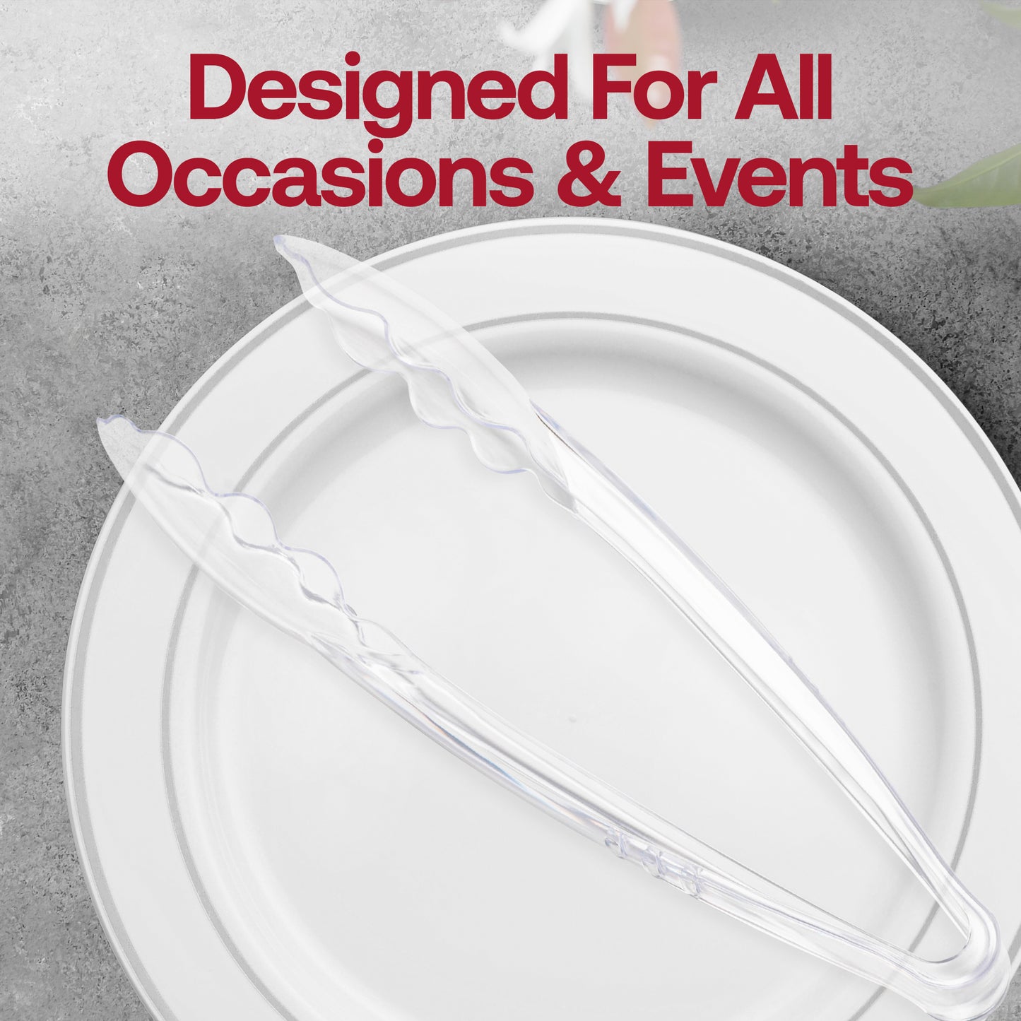 9" Clear Plastic Serving Tongs