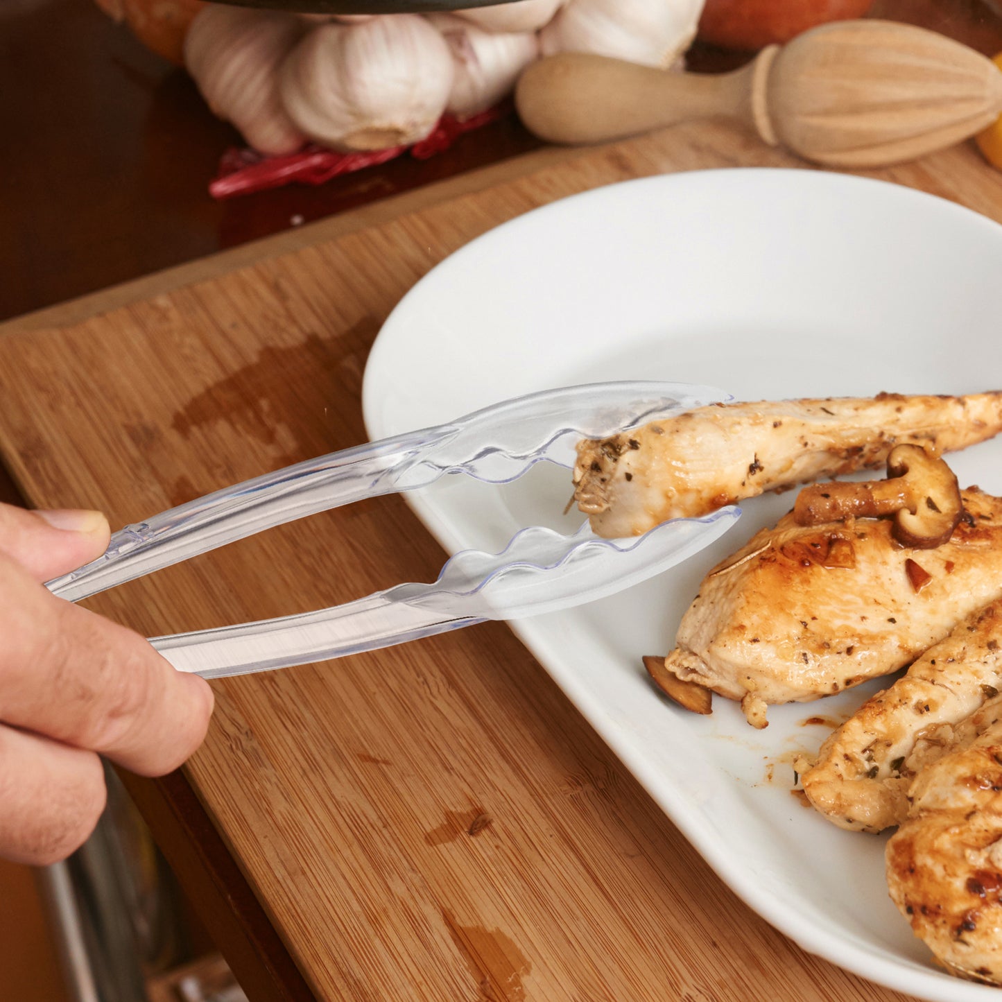 9" Clear Plastic Serving Tongs