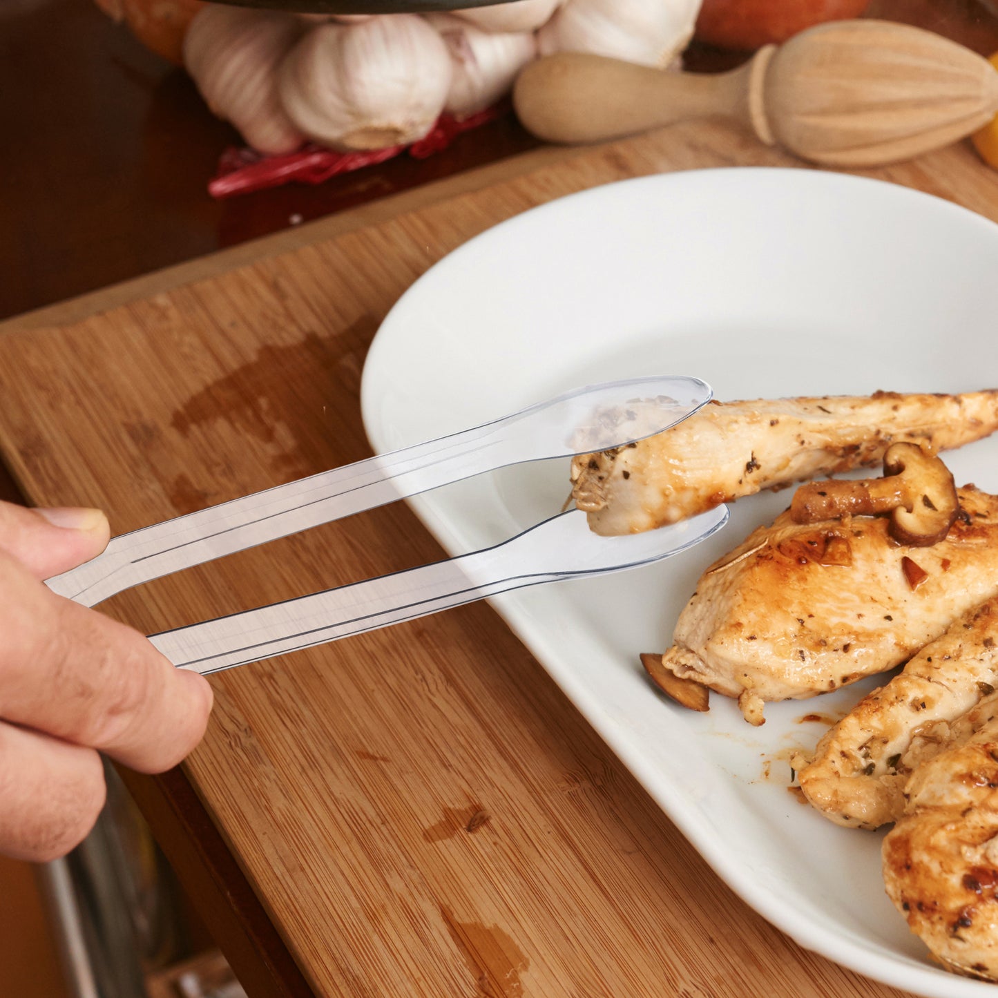 12" Clear Large Disposable Plastic Serving Tongs