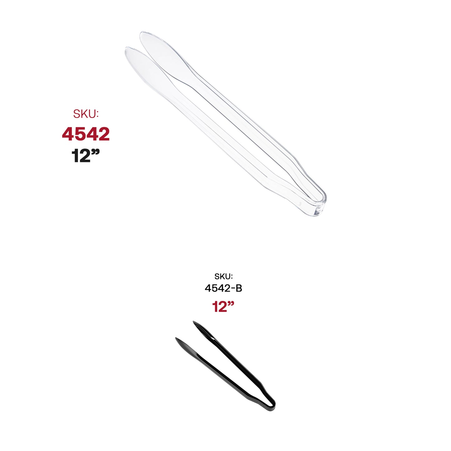 12" Clear Large Disposable Plastic Serving Tongs