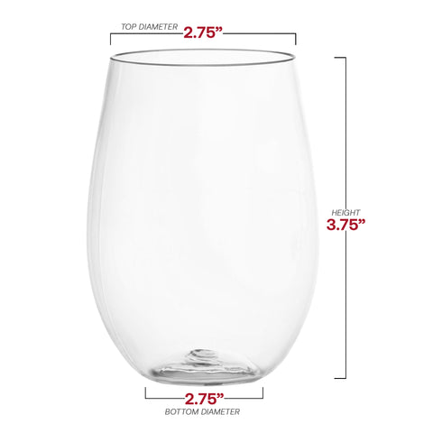 16 oz. Clear Stemless Disposable Plastic Wine Glasses