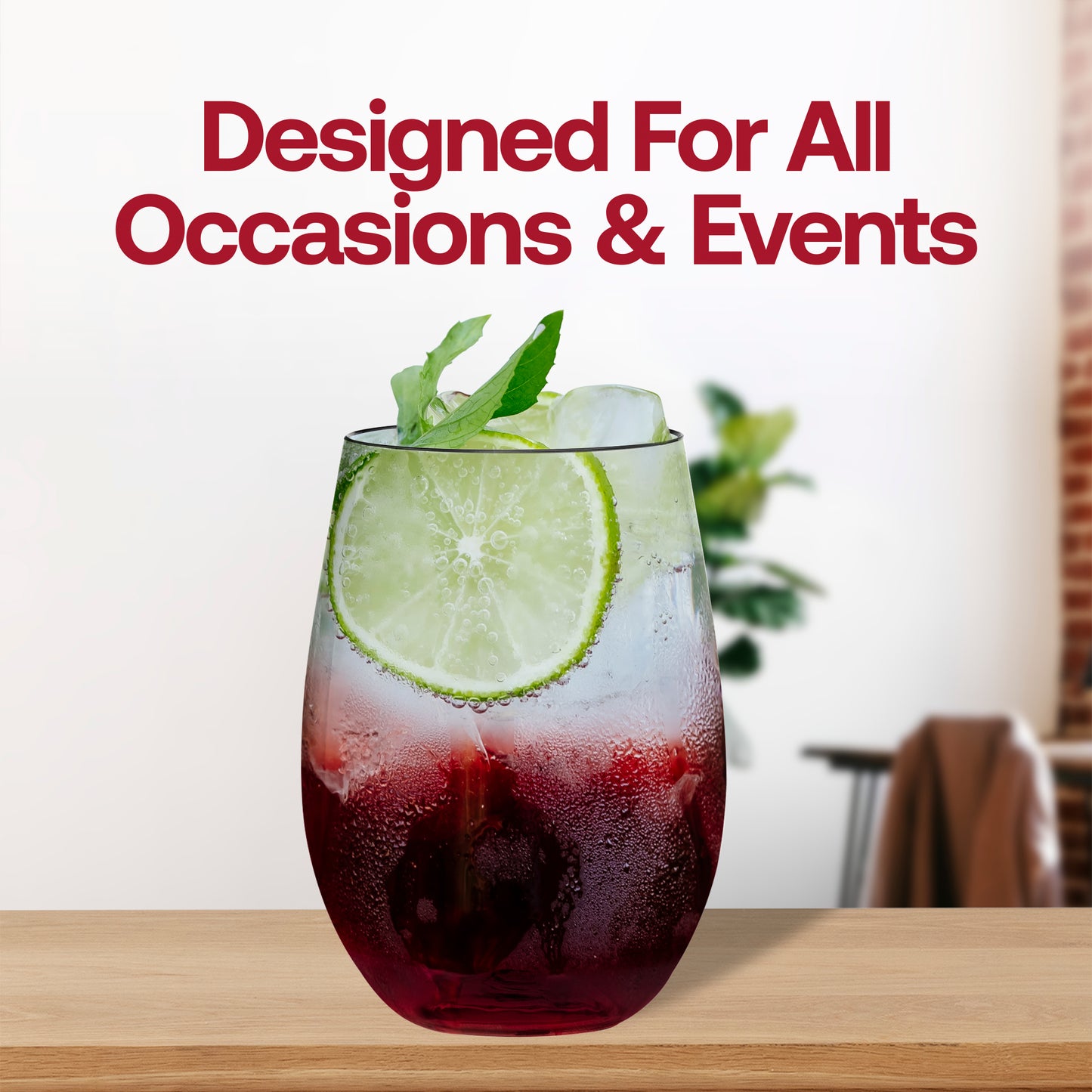 16 oz. Clear Stemless Disposable Plastic Wine Glasses