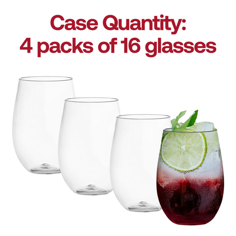 16 oz. Clear Stemless Disposable Plastic Wine Glasses