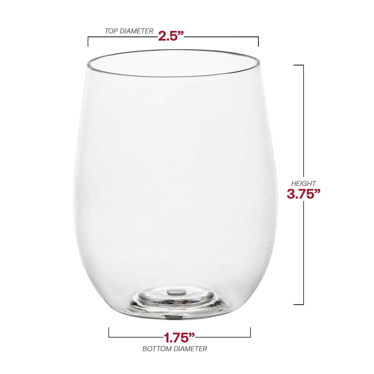 12 oz. Clear Elegant Stemless Disposable Plastic Wine Glasses