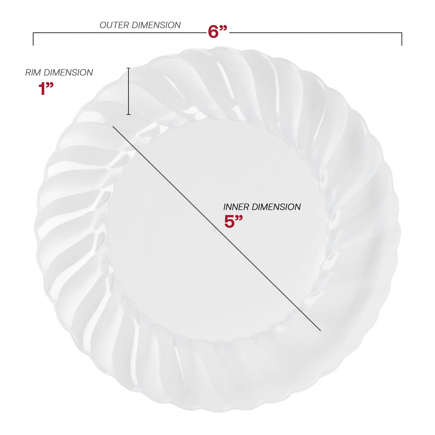 Clear Flair Plastic Pastry Plates (6") Dimension | The Kaya Collection