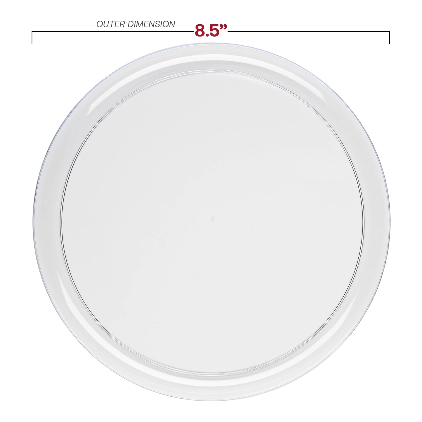 Clear Flat Round Disposable Plastic Appetizer/Salad Plates (8.5") Dimension | The Kaya Collection