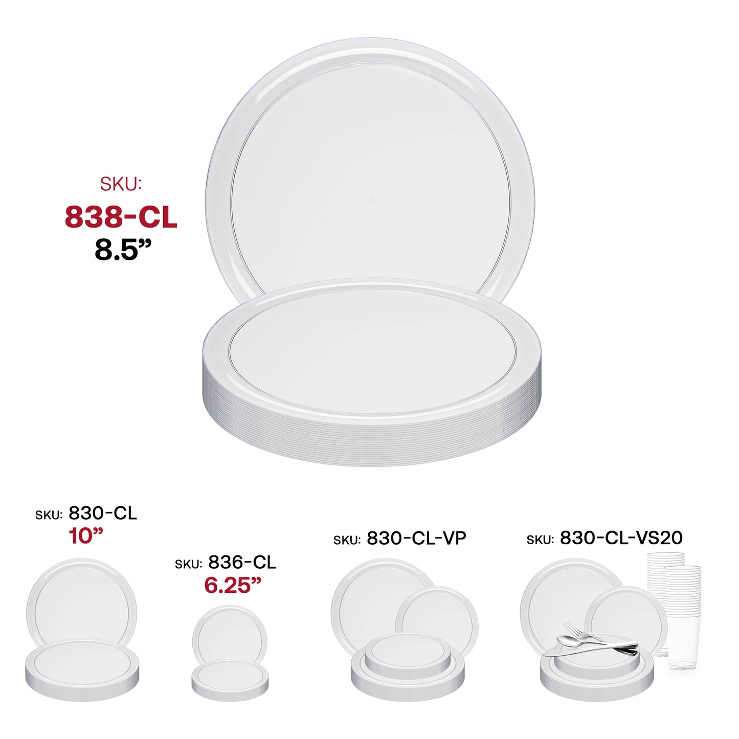 Clear Flat Round Disposable Plastic Appetizer/Salad Plates (8.5") SKU | The Kaya Collection