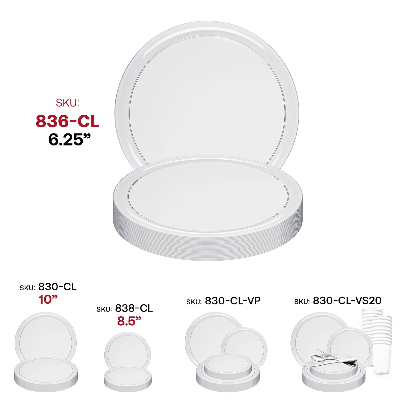 Clear Flat Round Disposable Plastic Pastry Plates (6.25") SKU | The Kaya Collection