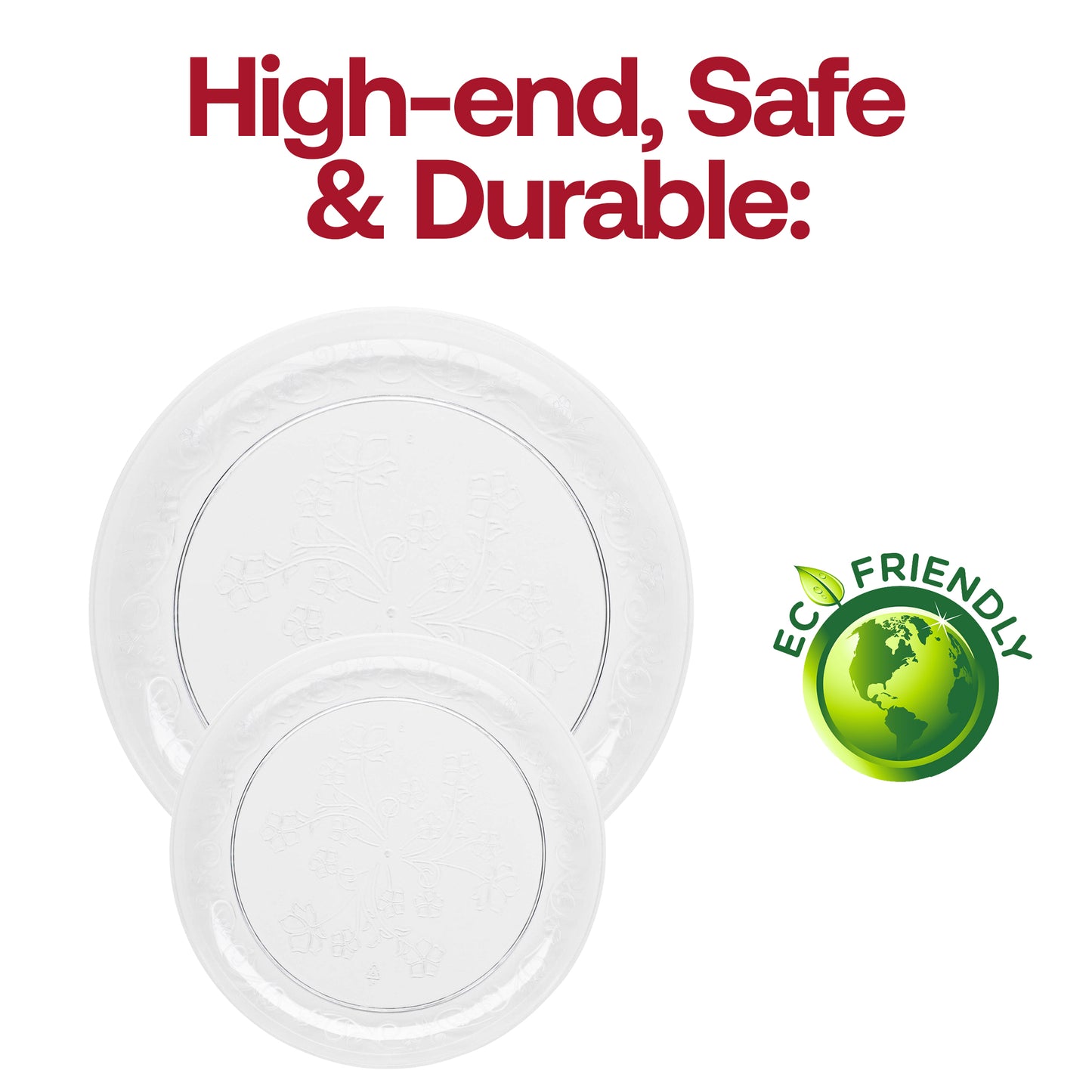 Clear Floral Round Plastic Buffet Plates (9")