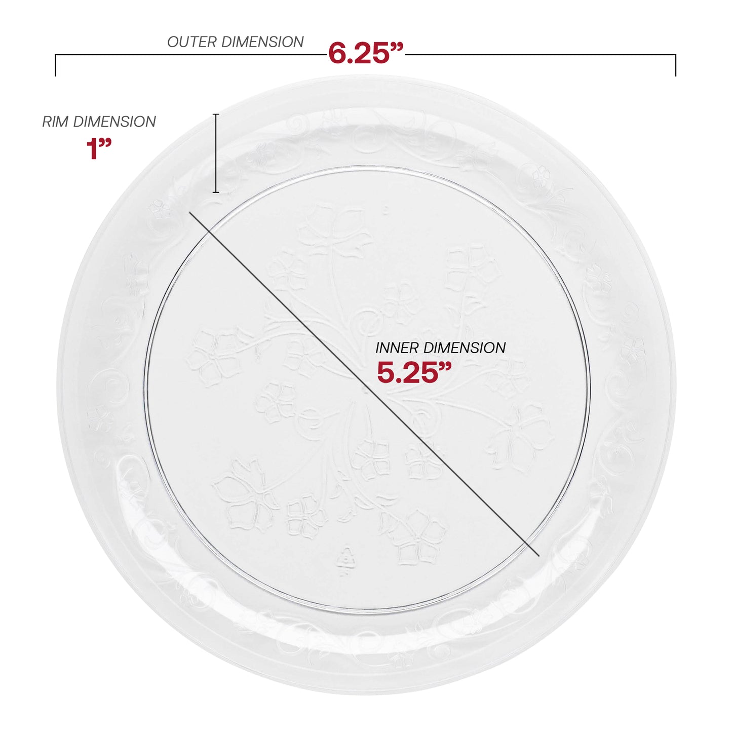 Clear Floral Round Plastic Pastry Plates (6.25")