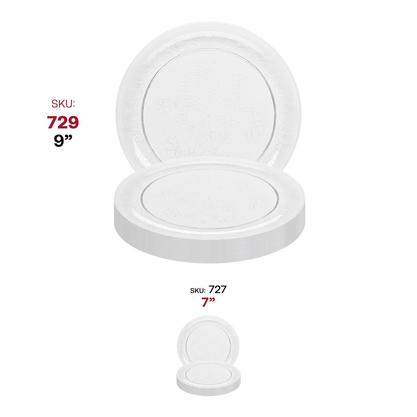 Clear Floral Round Plastic Buffet Plates (9")
