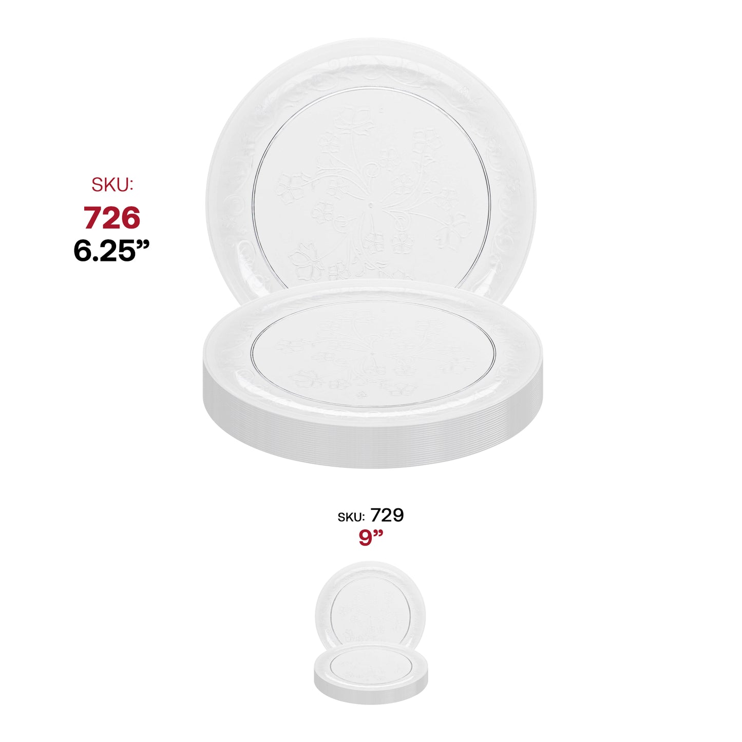 Clear Floral Round Plastic Pastry Plates (6.25")