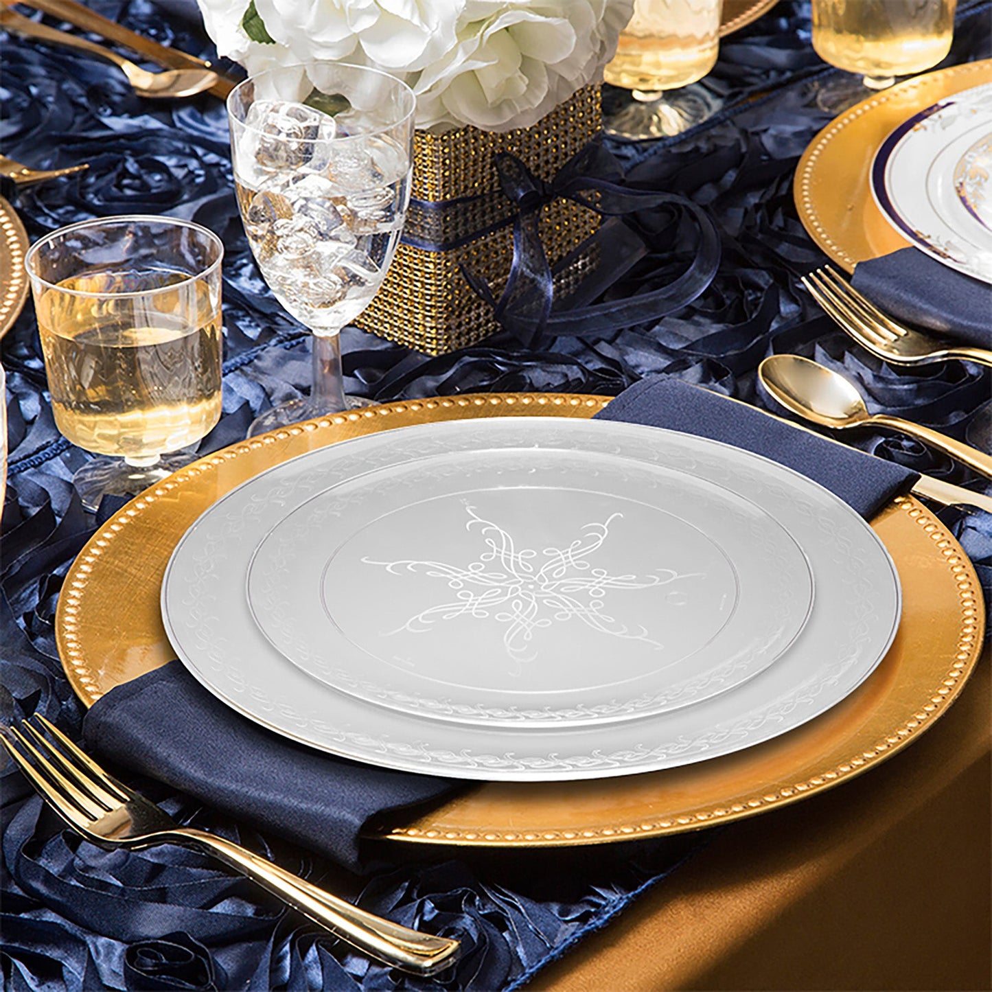 Clear Floral Round Plastic Buffet Plates (9")