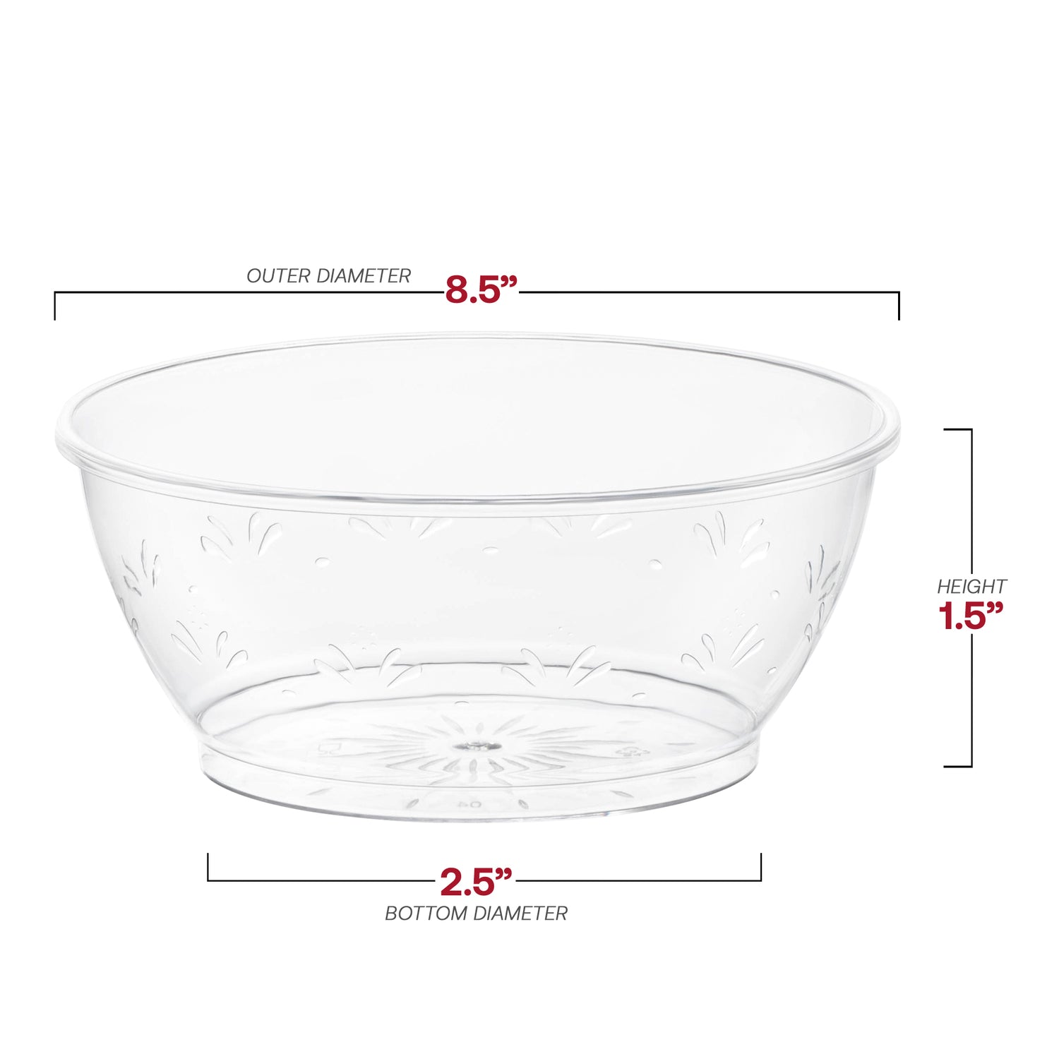 Clear Floral Round Plastic Dessert Bowls (6 oz.) Dimension | The Kaya Collection