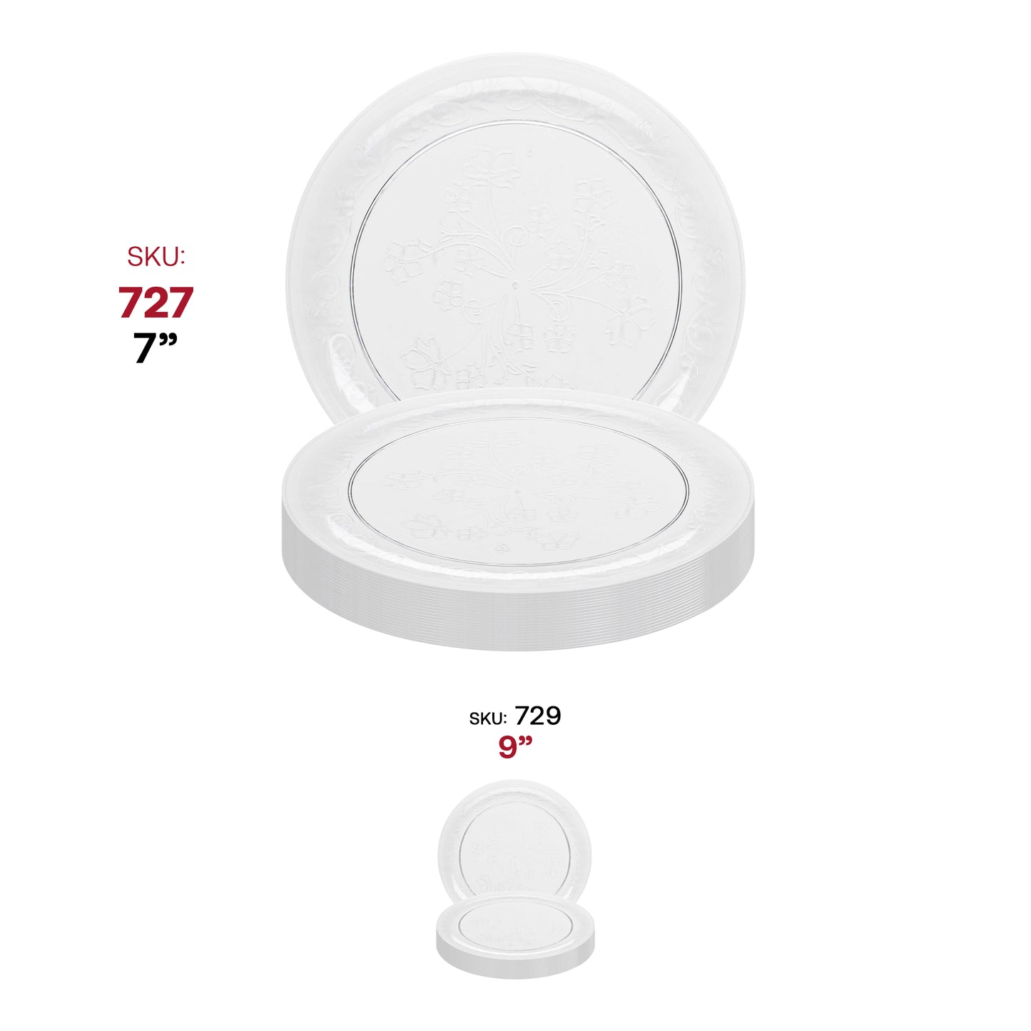 Clear Floral Round Plastic Salad Plates (7")