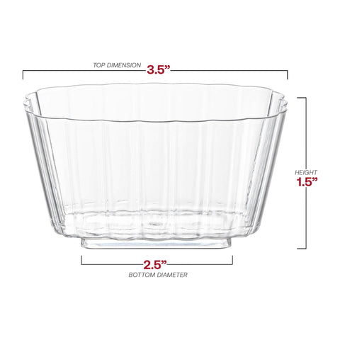 5.5 oz. Clear Fluted Rectangular Plastic Disposable Pudding Cups Dimension | The Kaya Collection