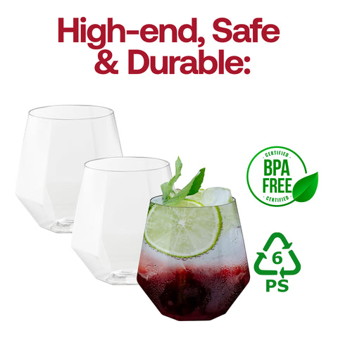 12 oz. Clear Hexagonal Stemless Plastic Wine Goblets BPA | The Kaya Collection