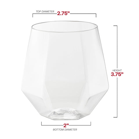 12 oz. Clear Hexagonal Stemless Plastic Wine Goblets Dimension | The Kaya Collection