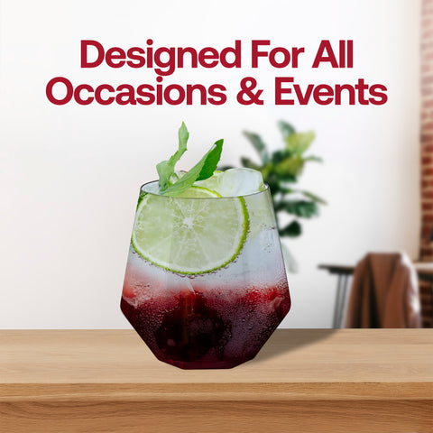 12 oz. Clear Hexagonal Stemless Plastic Wine Goblets Lifestyle | The Kaya Collection
