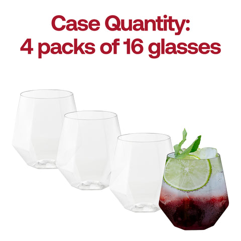 12 oz. Clear Hexagonal Stemless Plastic Wine Goblets Quantity | The Kaya Collection