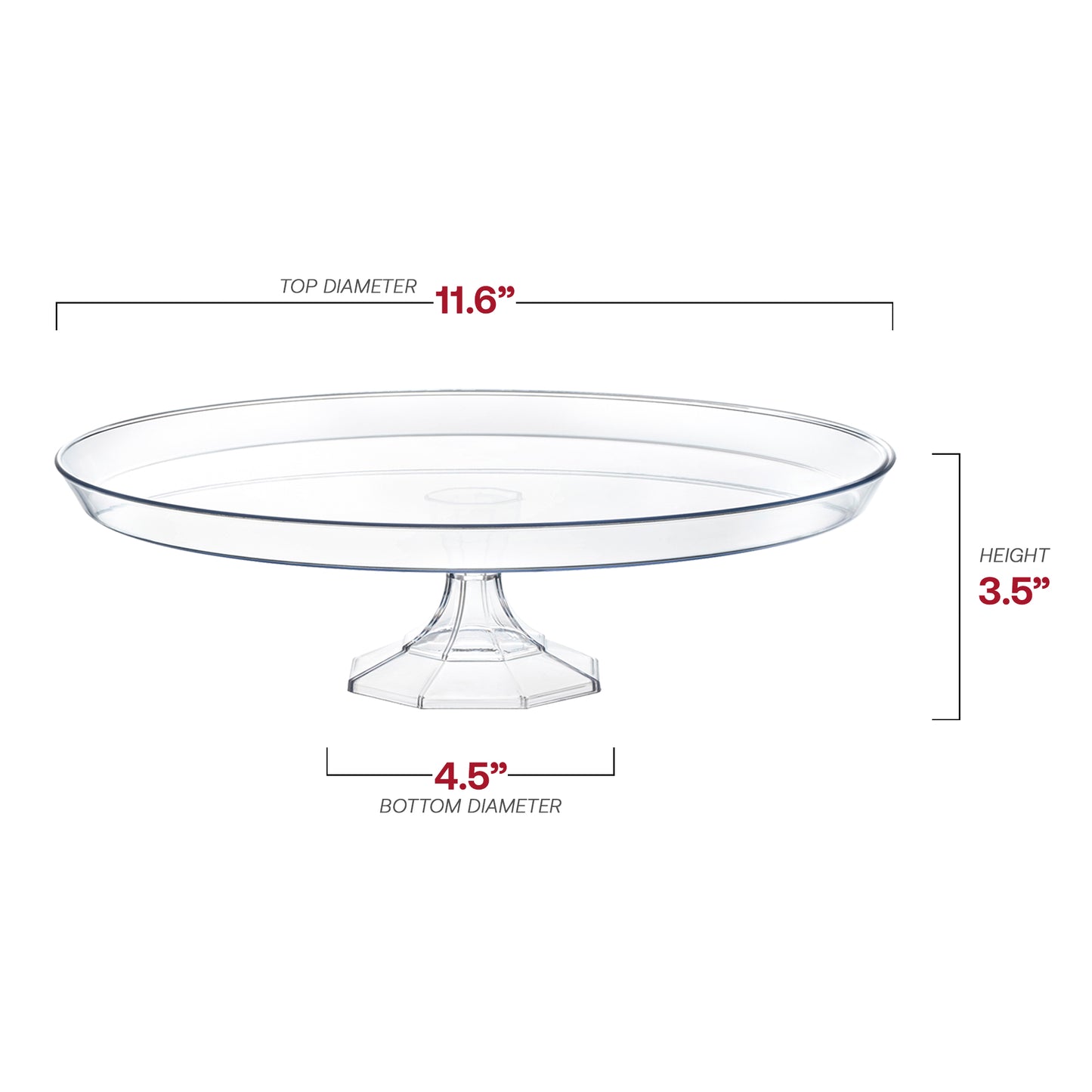 11.6" Clear Medium Round Disposable Plastic Cake Stands