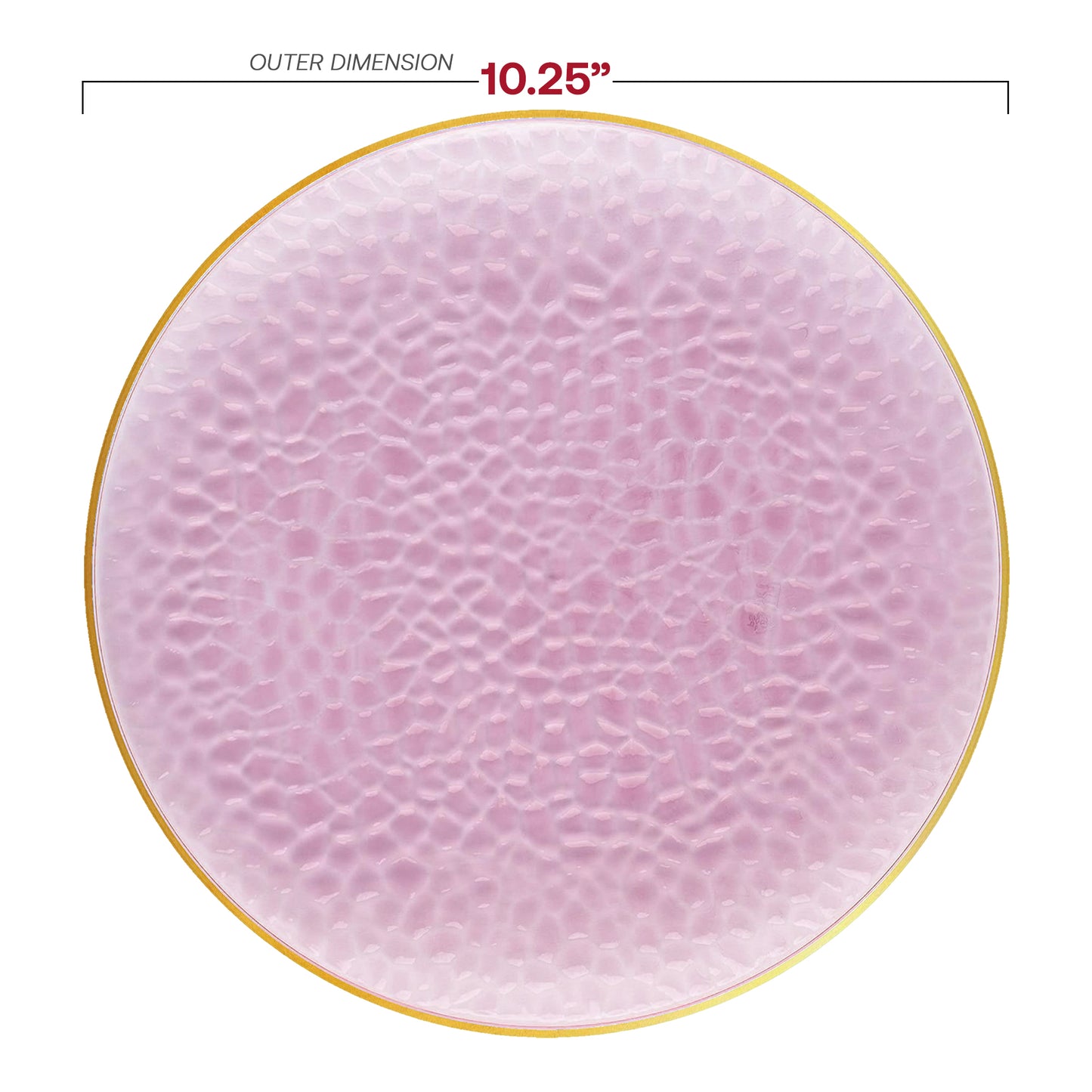 Clear Pink with Gold Rim Hammered Glass Plastic Dinner Plates (10.25")